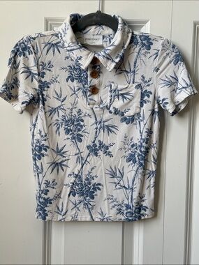 Posh Peanut White Polo with Blue Floral Print